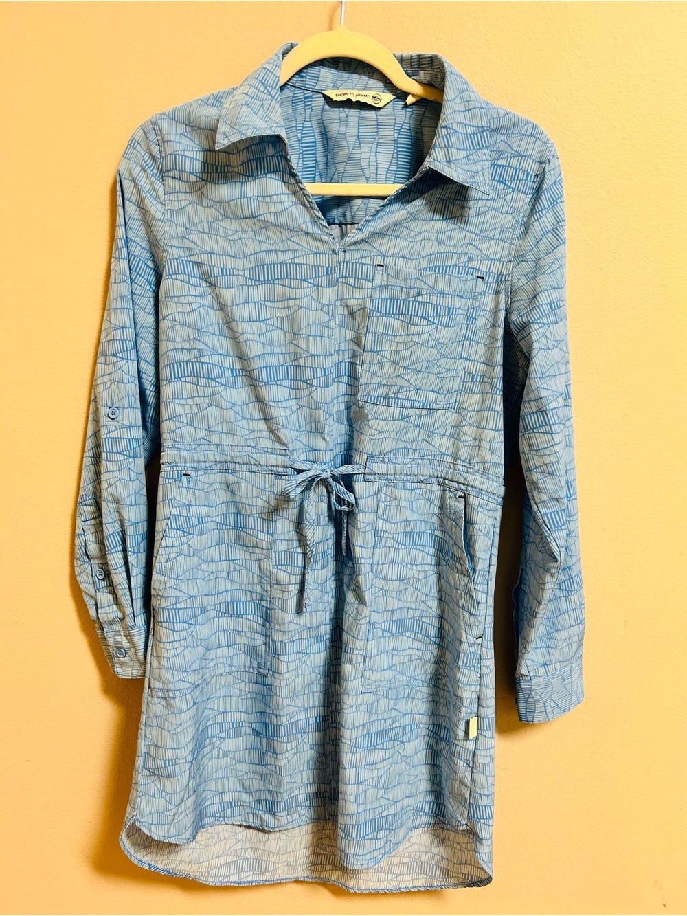 Shore To Summit Small Blue Geometric Print Tunic Dress Travel Hiking Shirt Dress